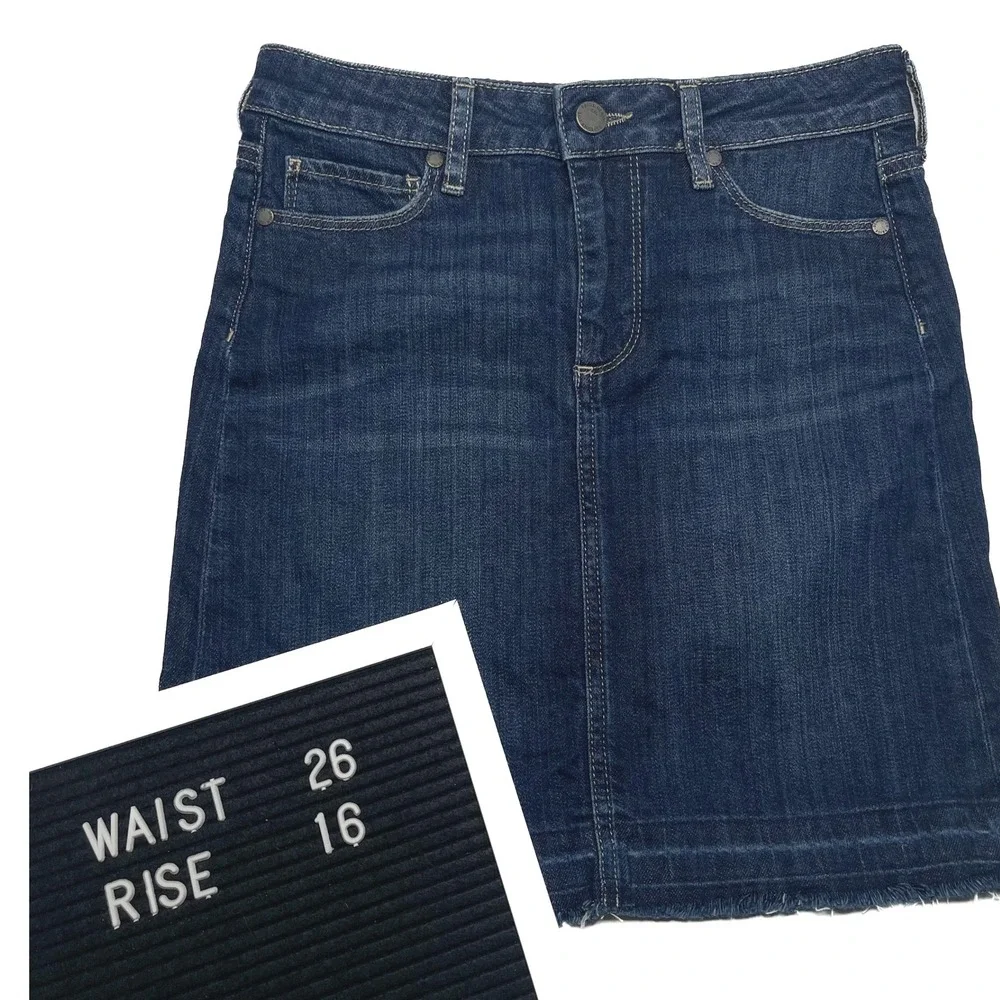 PAIGE Denim Skirt Blue Eliana Raw Edge Mini Style Sz 25 Normcore Classic Stretch